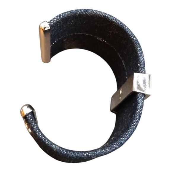 Swarovski Blue And Silver Toned Crystal Bar Stylish Blue Denim Cuff Bracelet - Picture 13 of 14